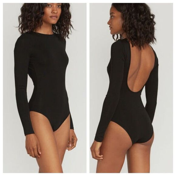 Ninety Percent long sleeve round neck low back bodysuit black M‎ ￼New - Picture 1 of 14
